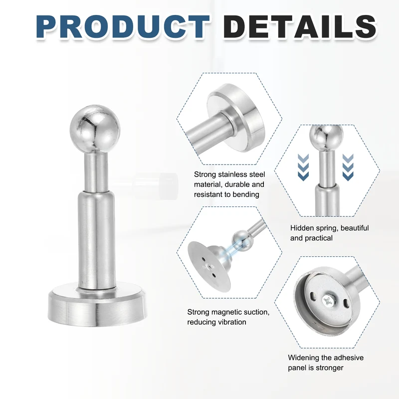 4.2" Magnetic Door Stoppers, Adjustable Door Stops Bumper, Silver