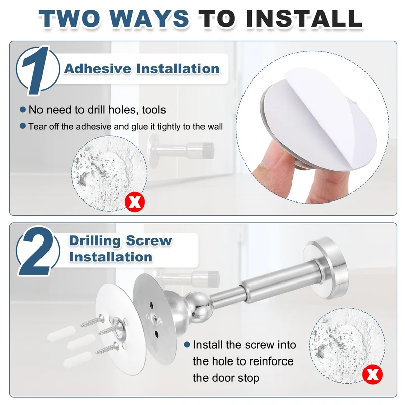 4.2" Magnetic Door Stoppers, Adjustable Door Stops Bumper, Silver