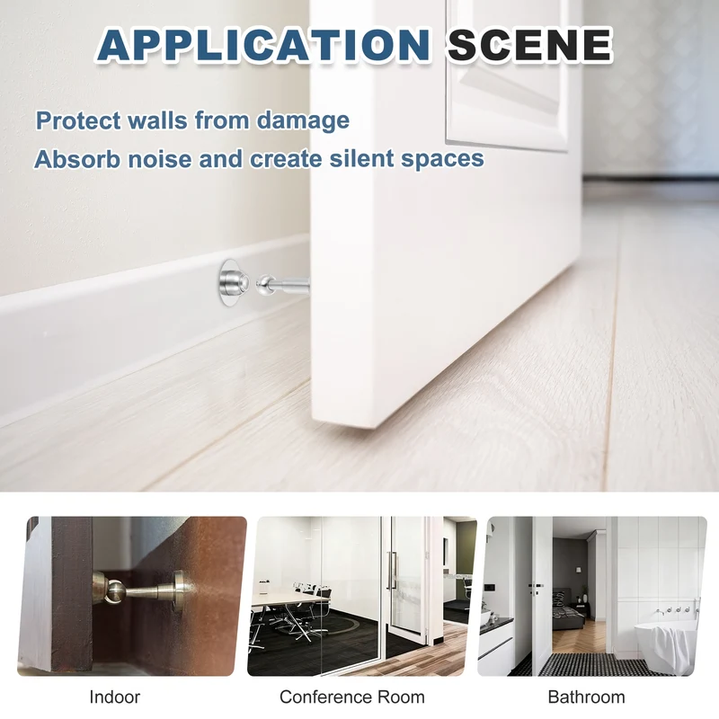 4.2" Magnetic Door Stoppers, Adjustable Door Stops Bumper, Silver