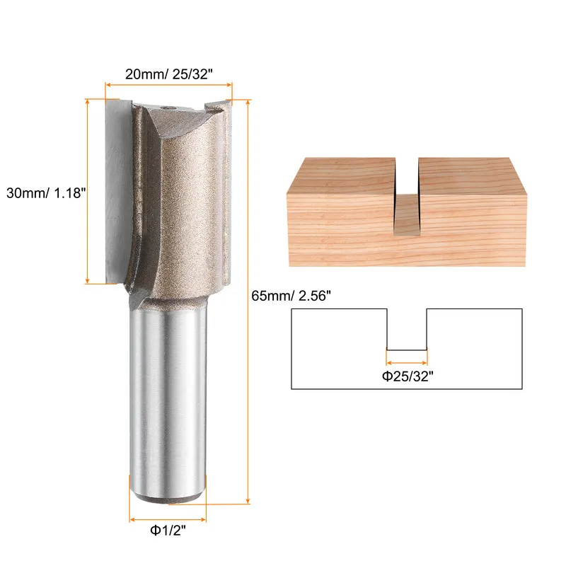 Straight Router Bit 1/2 Shank 25/32" Cutting Dia 2 Flutes 1.18" YG6 Carbide