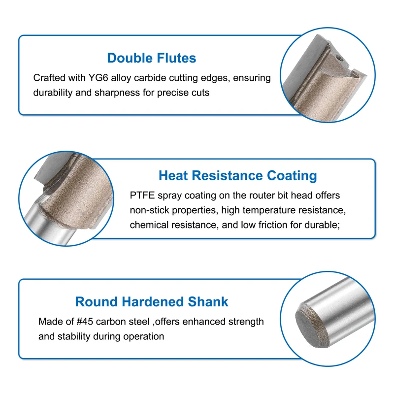 Straight Router Bit 1/2 Shank 25/32" Cutting Dia 2 Flutes 1.18" YG6 Carbide