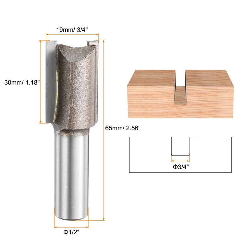 Straight Router Bit 1/2 Shank 3/4" Cutting Dia 2 Flutes 1.18" YG6 Carbide Cutter