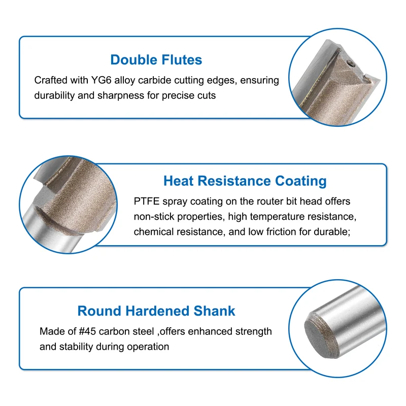 Straight Router Bit 1/2 Shank 45/64" Cutting Dia 2 Flutes 1.18" YG6 Carbide