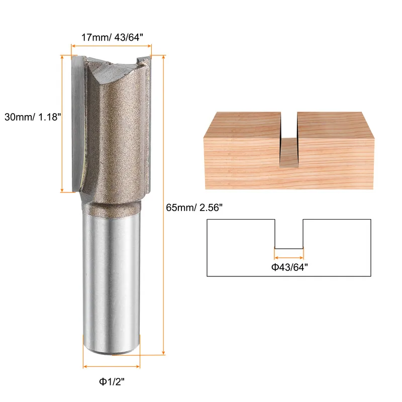 Straight Router Bit 1/2 Shank 43/64" Cutting Dia 2 Flutes 1.18" YG6 Carbide