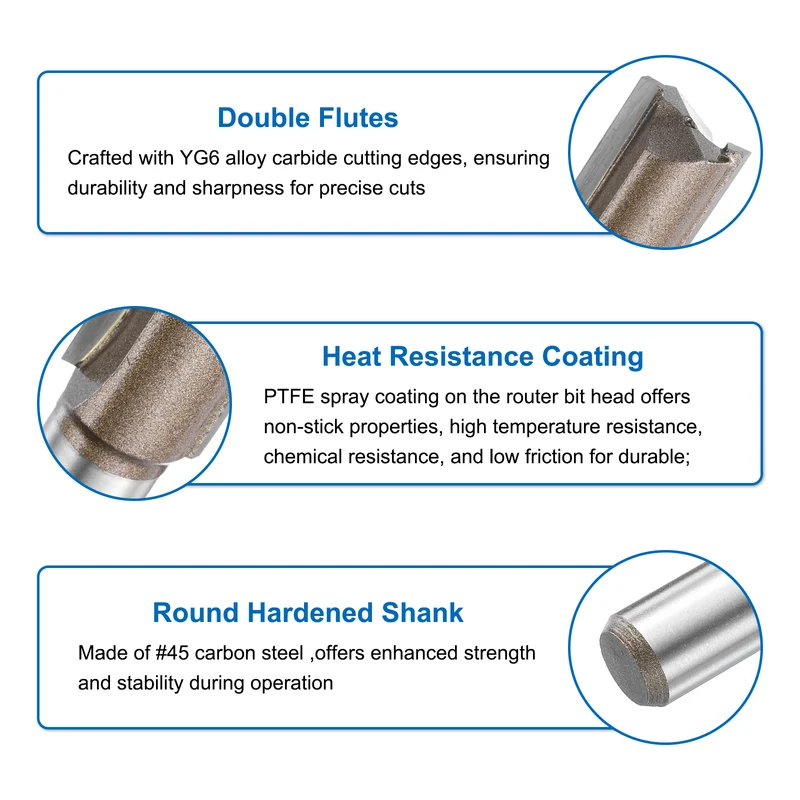 Straight Router Bit 1/2 Shank 43/64" Cutting Dia 2 Flutes 1.18" YG6 Carbide