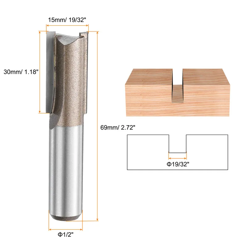 Straight Router Bit 1/2 Shank 19/32" Cutting Dia 2 Flutes 1.18" YG6 Carbide