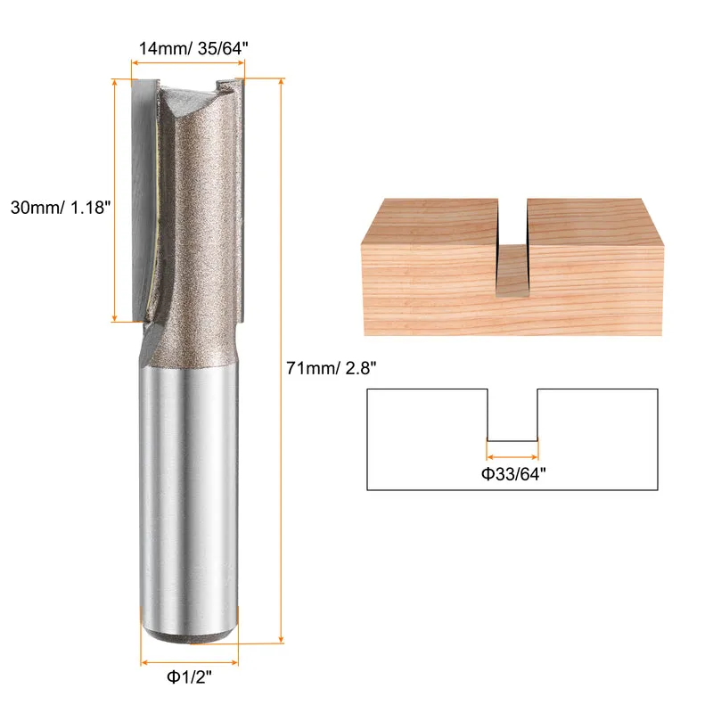 Straight Router Bit 1/2 Shank 35/64" Cutting Dia 2 Flutes 1.18" YG6 Carbide