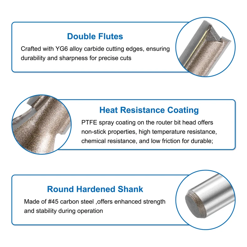 Straight Router Bit 1/2 Shank 7/16" Cutting Dia 2 Flutes 1.18" YG6 Carbide