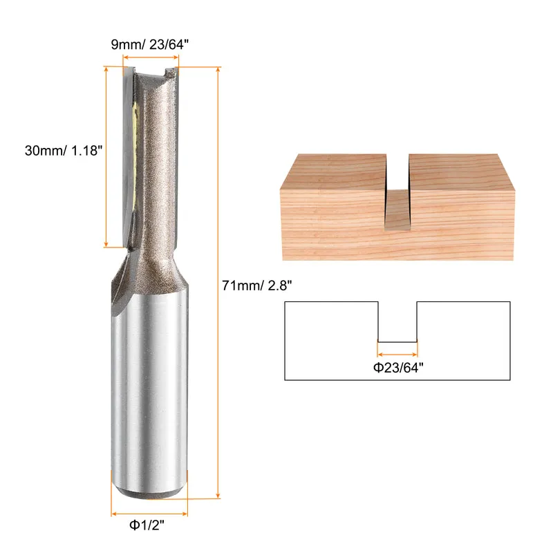 Straight Router Bit 1/2 Shank 23/64" Cutting Dia 2 Flutes 1.18" YG6 Carbide