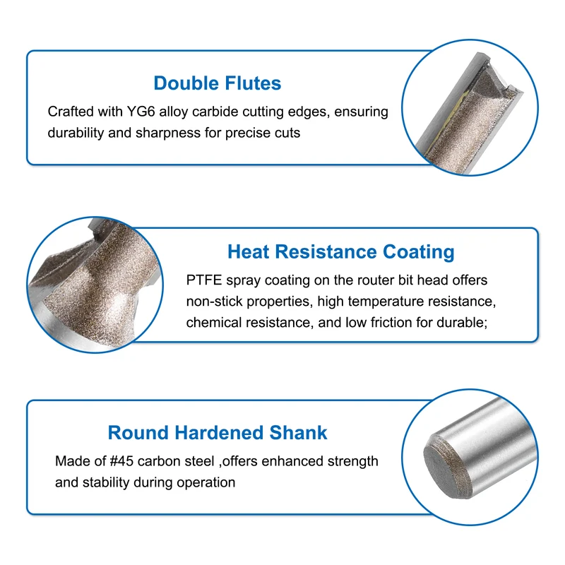 Straight Router Bit 1/2 Shank 23/64" Cutting Dia 2 Flutes 1.18" YG6 Carbide