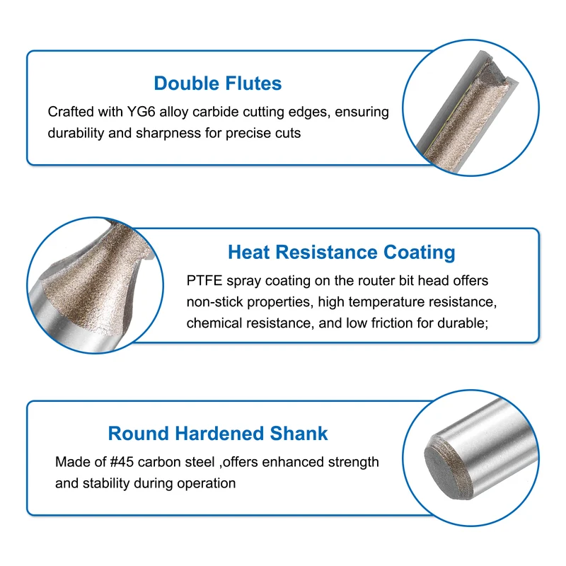 Straight Router Bit 1/2 Shank 5/16" Cutting Dia 2 Flutes 1.18" YG6 Carbide