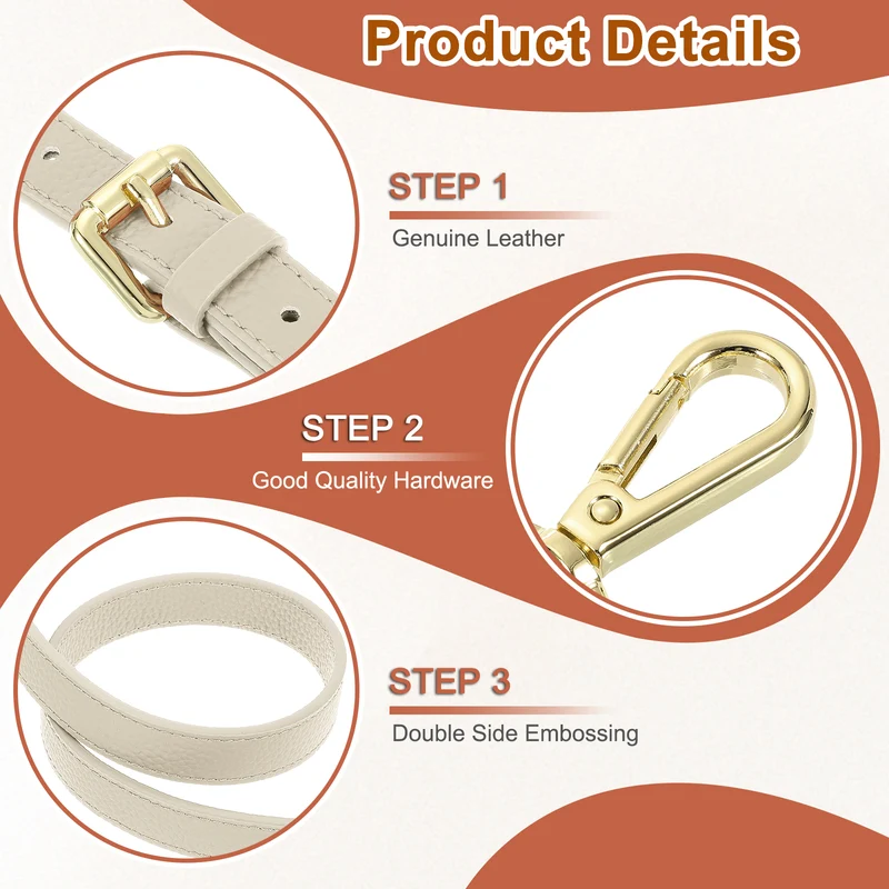 1" Genuine Leather Purse Strap for Bag (Cream White, Gold Buckle)