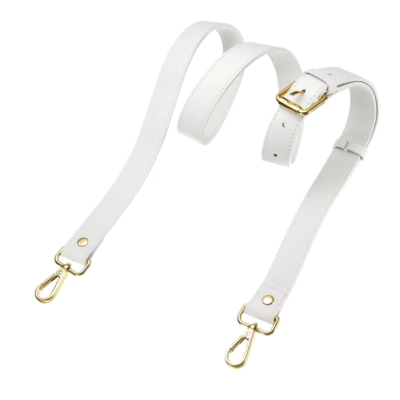 1" Genuine Leather Purse Strap for Bag (White, Gold Buckle)