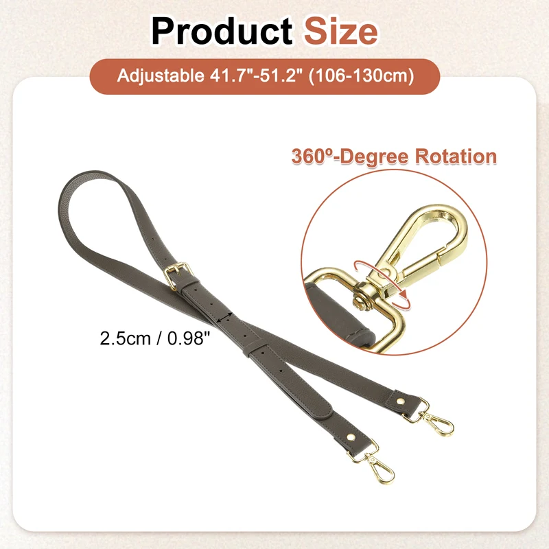 1" Genuine Leather Purse Strap for Bag (Dark Gray, Gold Buckle)