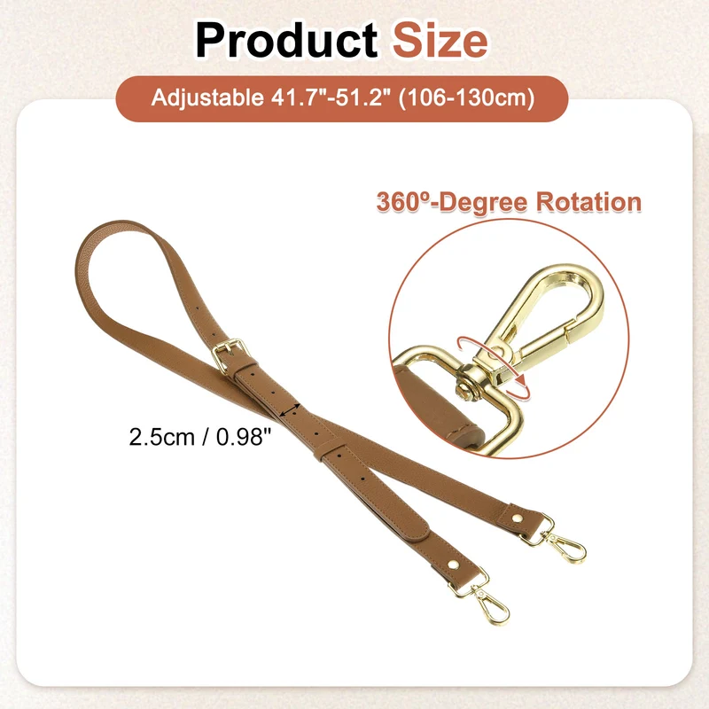 1" Genuine Leather Purse Strap for Bag (Light Brown, Gold Buckle)