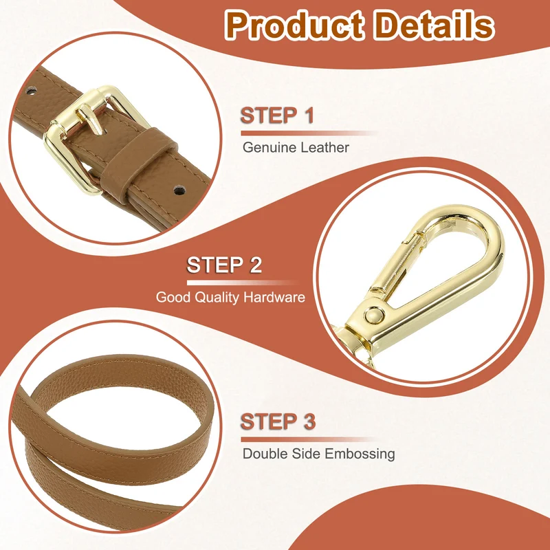 1" Genuine Leather Purse Strap for Bag (Light Brown, Gold Buckle)