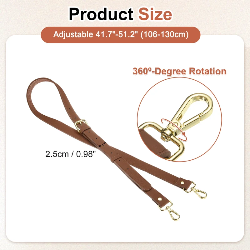 1" Genuine Leather Purse Strap for Bag (Caramel, Gold Buckle)