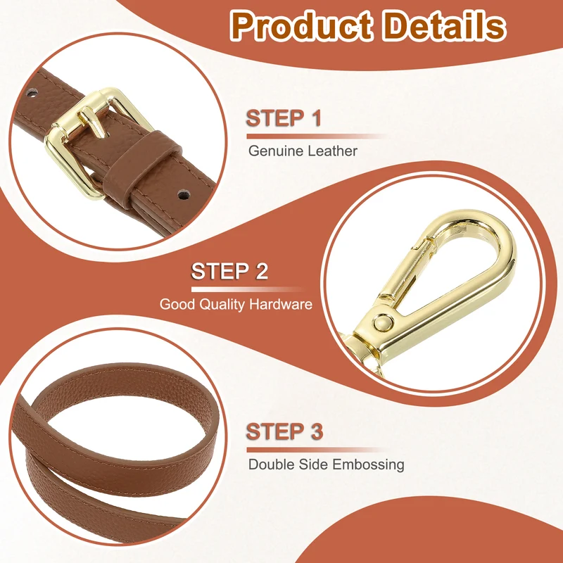 1" Genuine Leather Purse Strap for Bag (Caramel, Gold Buckle)