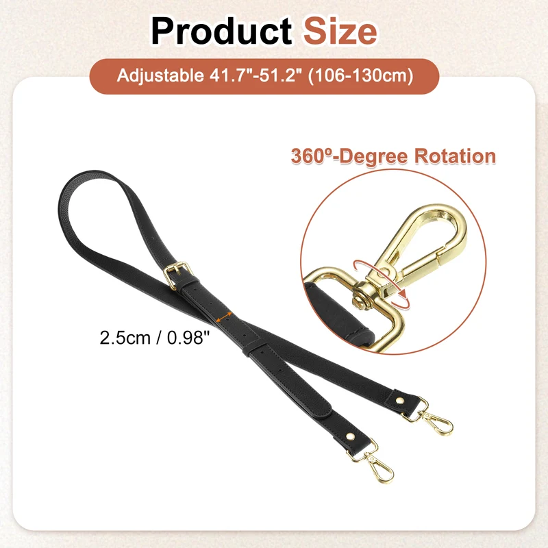 1" Genuine Leather Purse Strap for Bag (Black, Gold Buckle)