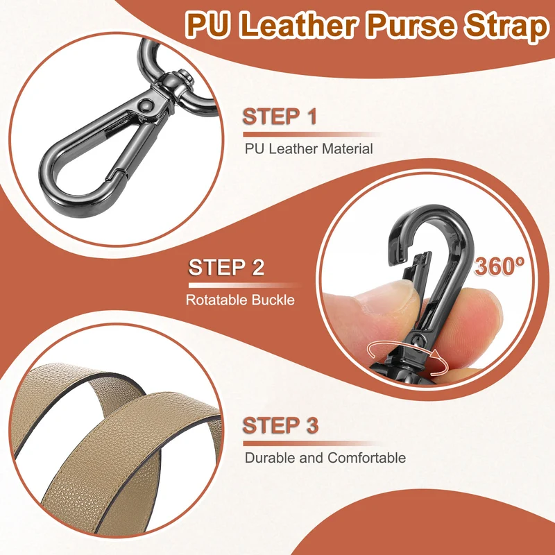 45.3" Adjustable PU Leather Purse Strap Crossbody Replacement Khaki/Black
