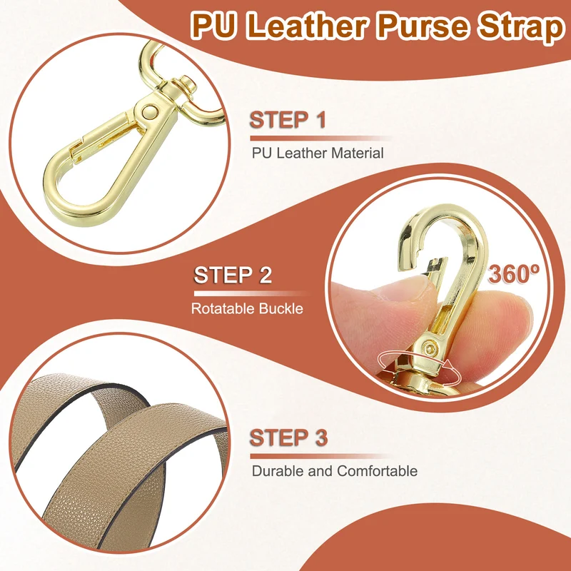 45.3" Adjustable PU Leather Purse Strap Crossbody Replacement Khaki/Gold