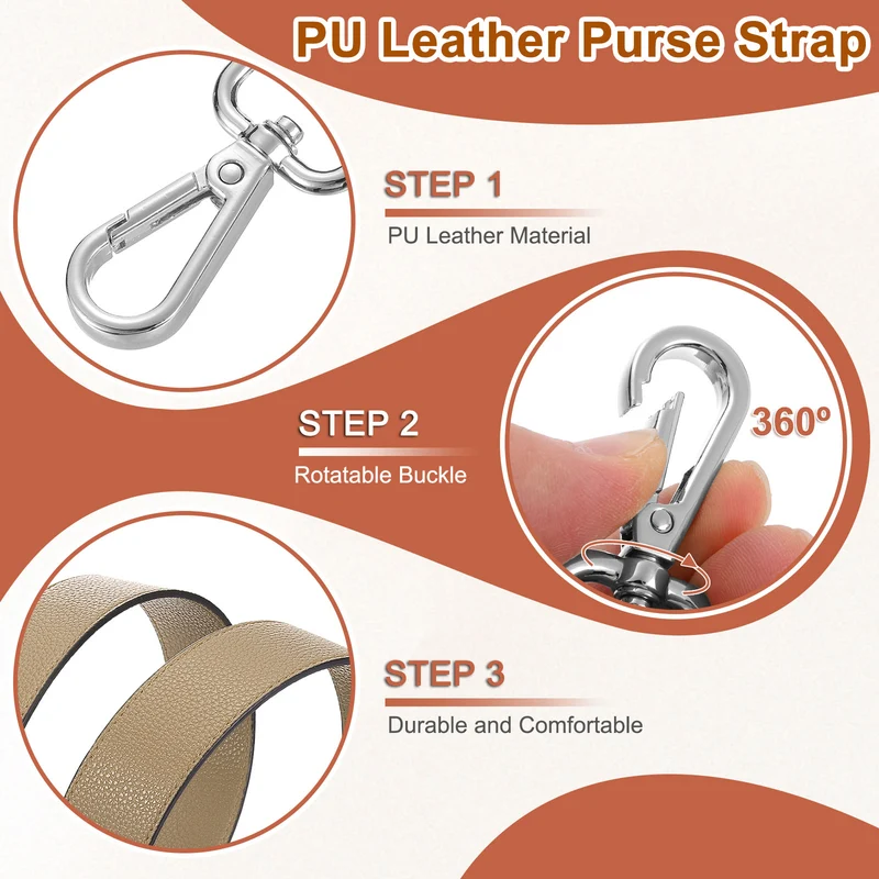 45.3" Adjustable PU Leather Purse Strap Crossbody Replacement Khaki/Silver
