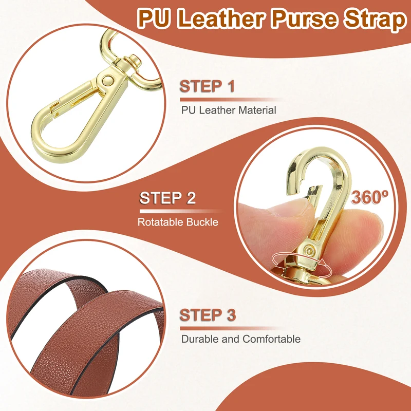 45.3" Adjustable PU Leather Purse Strap Crossbody Replacement Brown/Gold
