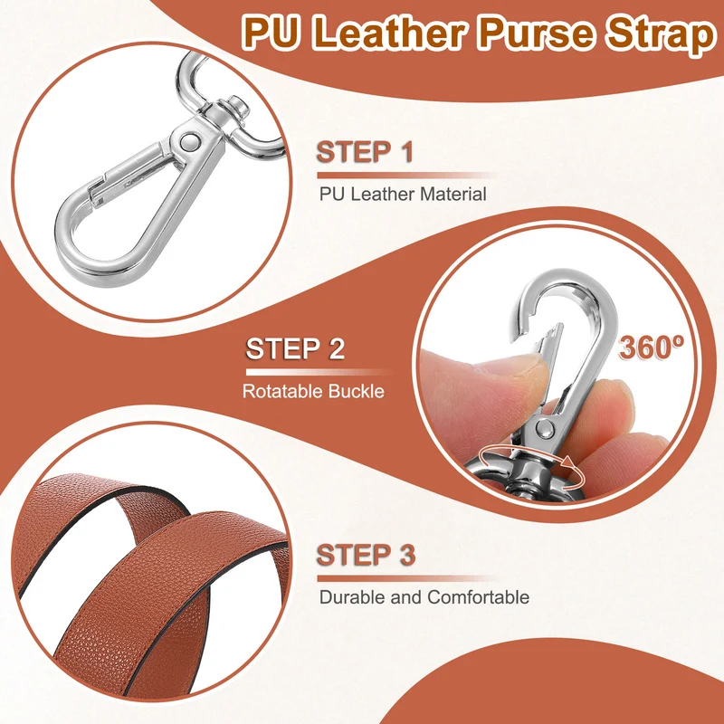 45.3" Adjustable PU Leather Purse Strap Crossbody Replacement Brown/Silver