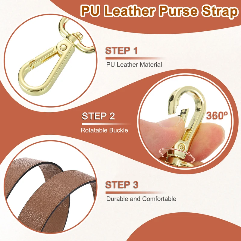 45.3" Adjustable PU Leather Purse Strap Crossbody Replacement Coffee/Gold