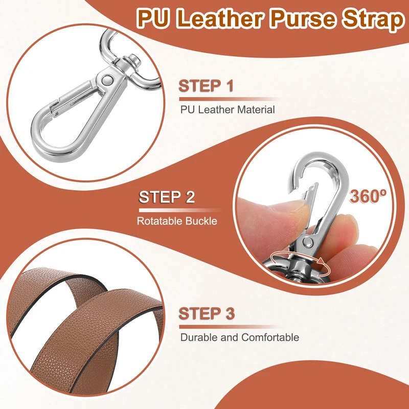 45.3" Adjustable PU Leather Purse Strap Crossbody Replacement Coffee/Silver
