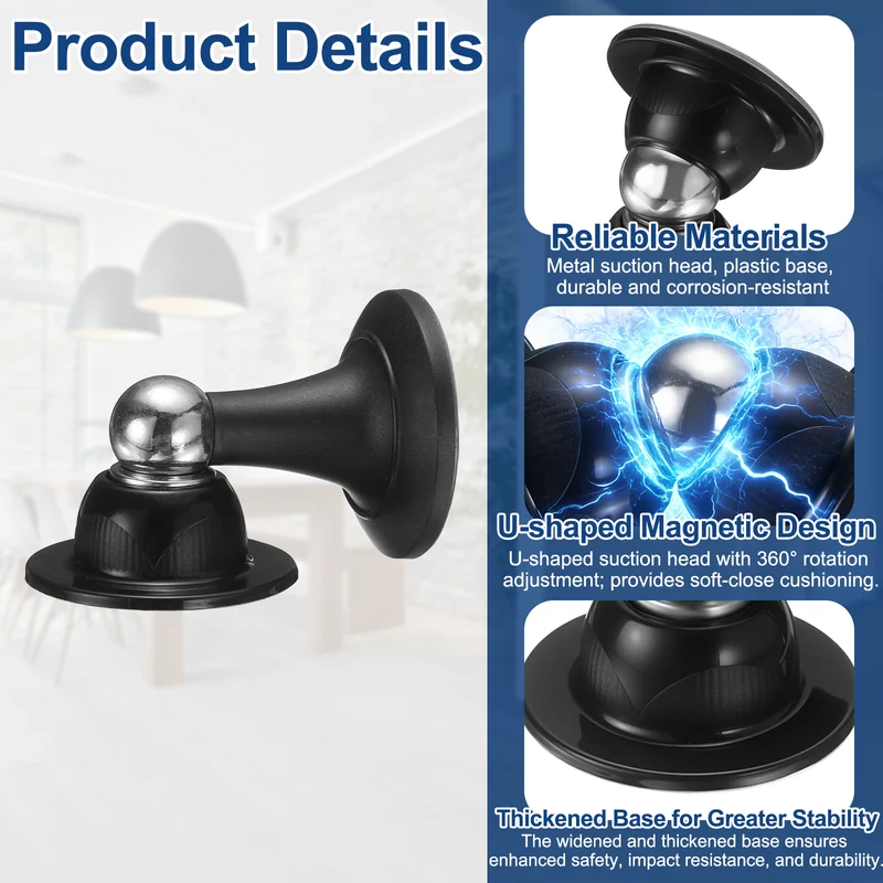 3" Magnetic Door Stoppers, Magnetic Door Catch with Adhesive, Black