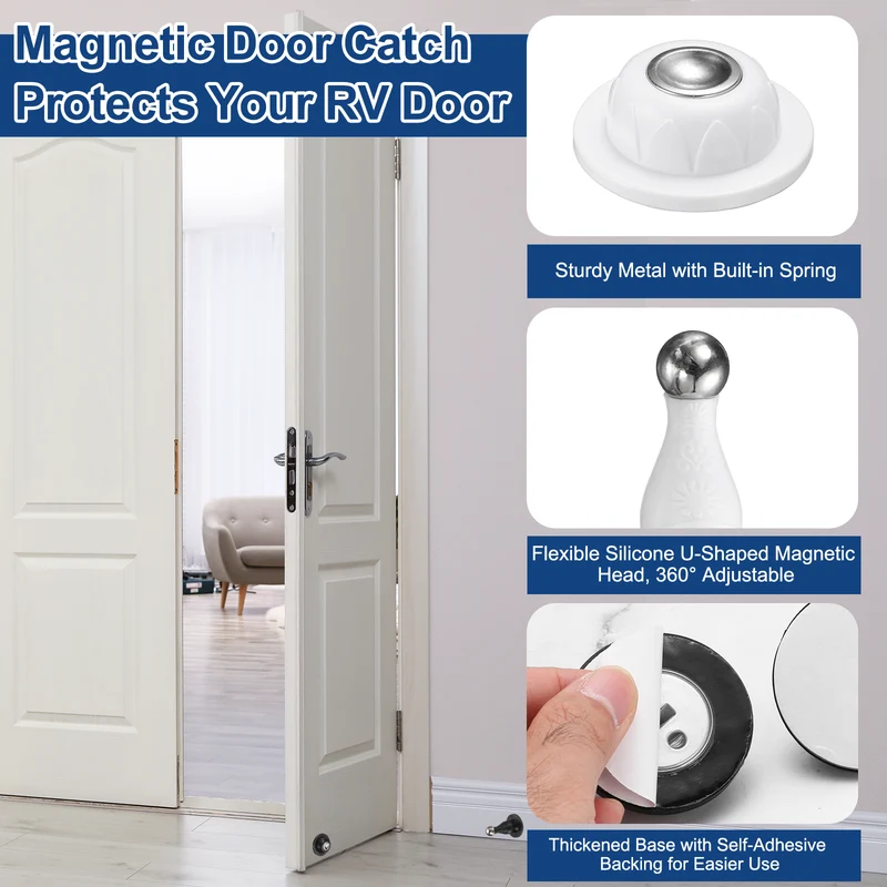 4Pcs 3.5" Magnetic Door Stoppers, Silicone Door Stop with Adhesive, White