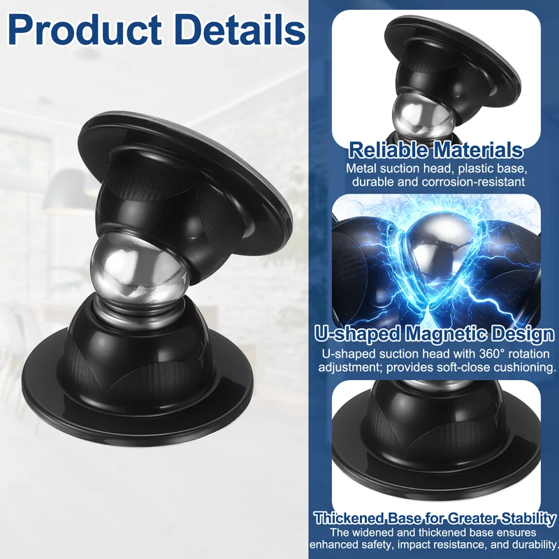2" Magnetic Door Stoppers, Magnetic Door Catch with Adhesive, Black