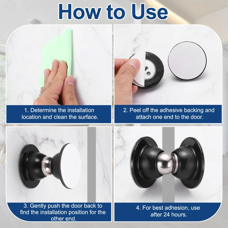 2" Magnetic Door Stoppers, Magnetic Door Catch with Adhesive, Black