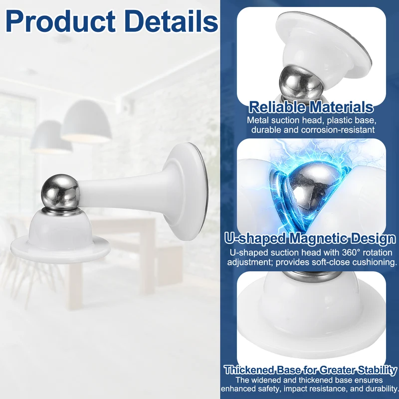2Pcs 3.8" Magnetic Door Stoppers, Magnetic Door Catch with Adhesive, White