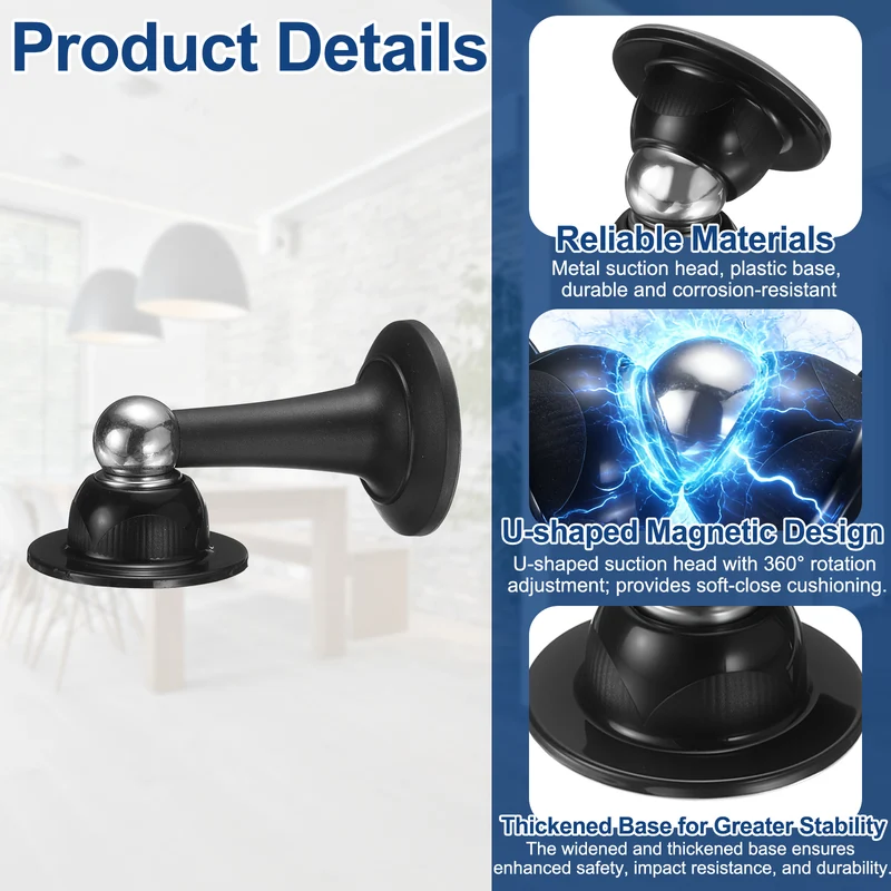 3.8" Magnetic Door Stoppers, Magnetic Door Catch with Adhesive, Black