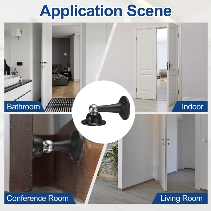 3.8" Magnetic Door Stoppers, Magnetic Door Catch with Adhesive, Black