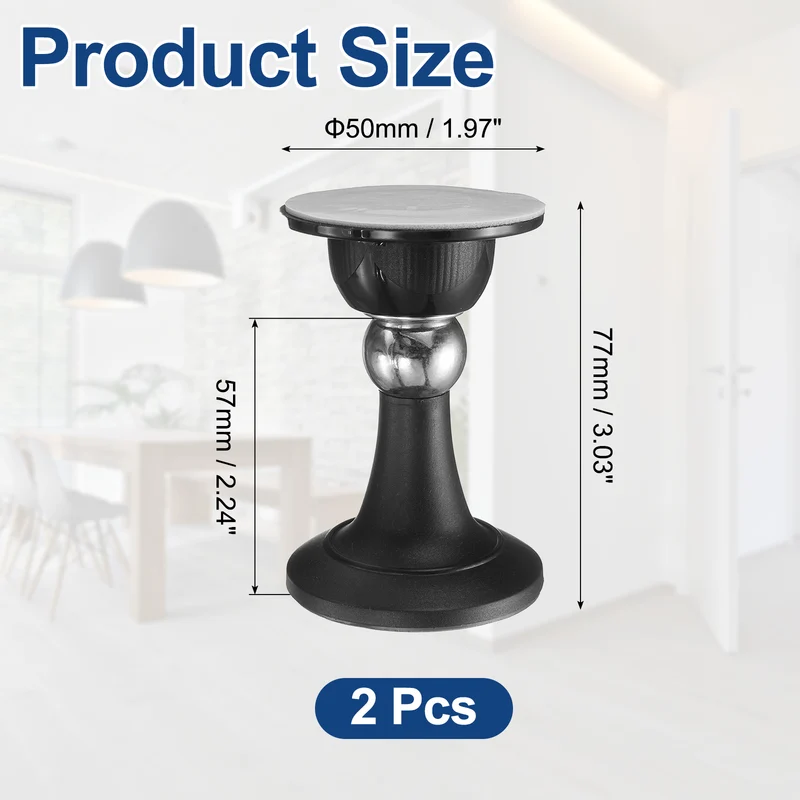 2Pcs 3" Magnetic Door Stoppers, Magnetic Door Catch with Adhesive, Black