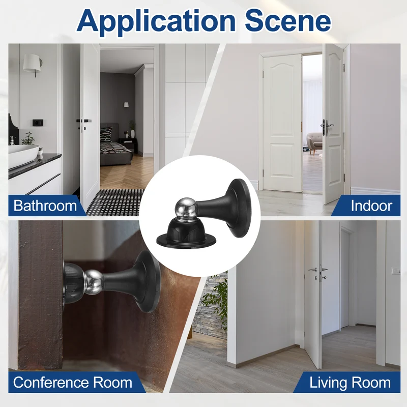 2Pcs 3" Magnetic Door Stoppers, Magnetic Door Catch with Adhesive, Black