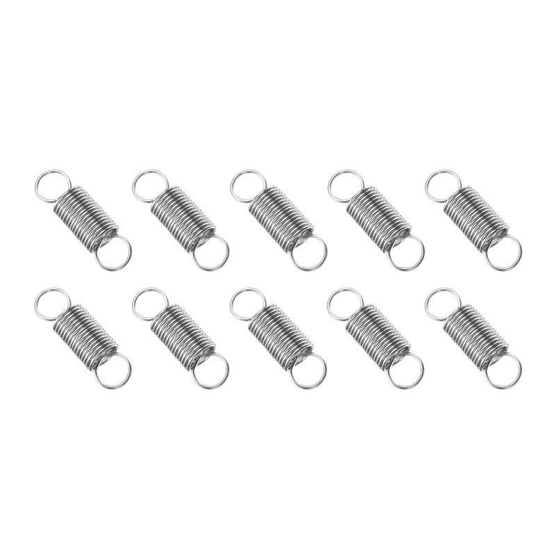 Extension Spring, 10pcs Wire Diameter 0.03", OD 0.31", Free Length 1", Silver