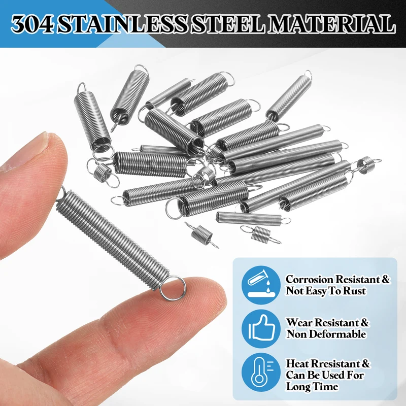 Extension Spring, 10pcs Wire Diameter 0.03", OD 0.31", Free Length 0.8", Silver