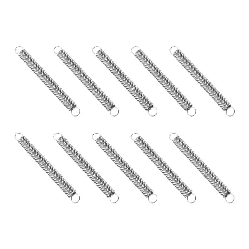 Extension Spring, 10pcs Wire Diameter 0.02", OD 0.24", Free Length 2.4", Silver