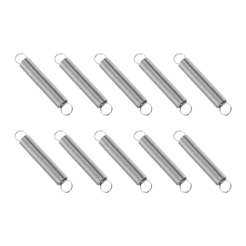 Extension Spring, 10pcs Wire Diameter 0.02", OD 0.24", Free Length 1.6", Silver