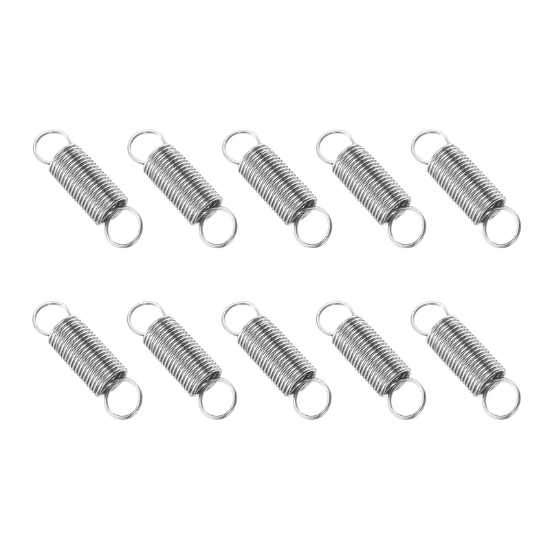 Extension Spring, 10pcs Wire Diameter 0.02", OD 0.24", Free Length 0.8", Silver