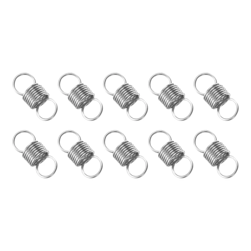 Extension Spring, 10pcs Wire Diameter 0.02", OD 0.24", Free Length 0.6", Silver