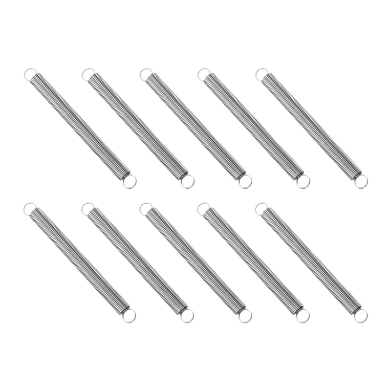 Extension Spring, 10pcs Wire Diameter 0.02", OD 0.2", Free Length 2.4", Silver
