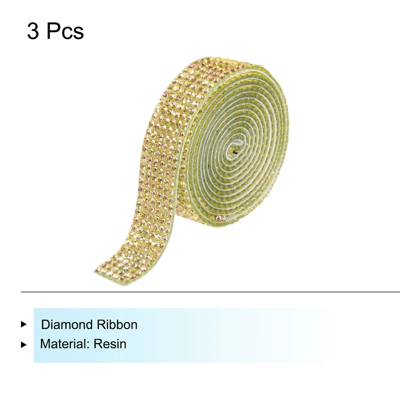 3Roll 1 Yard 12mm Self Adhesive Crystal Ribbon Light Yellow