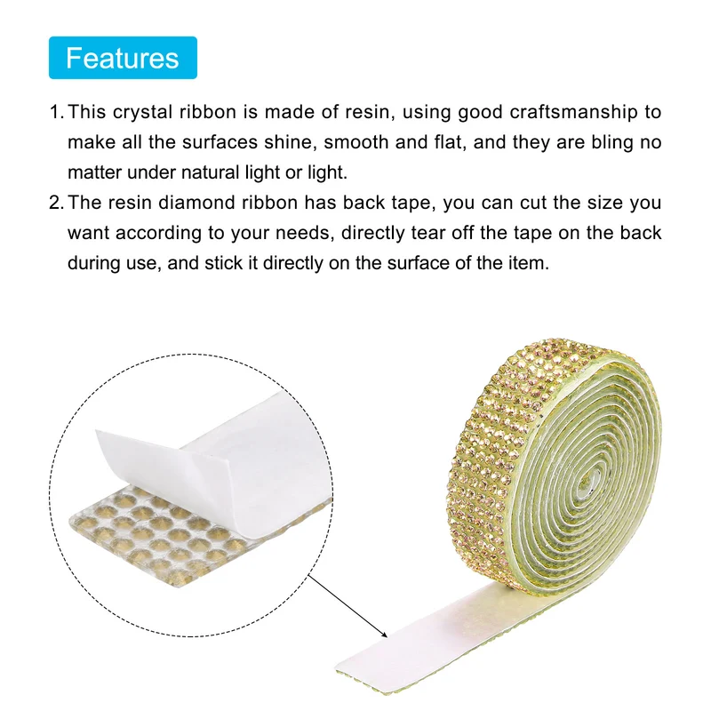 3Roll 1 Yard 12mm Self Adhesive Crystal Ribbon Light Yellow