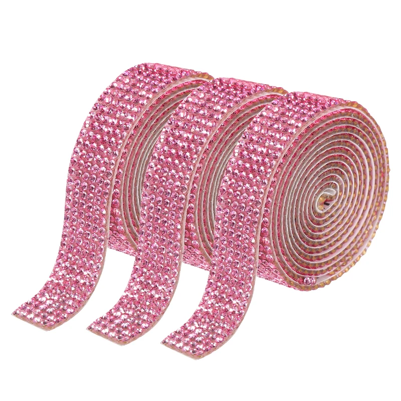 3Roll 1 Yard 12mm Self Adhesive Crystal Ribbon Dark Pink