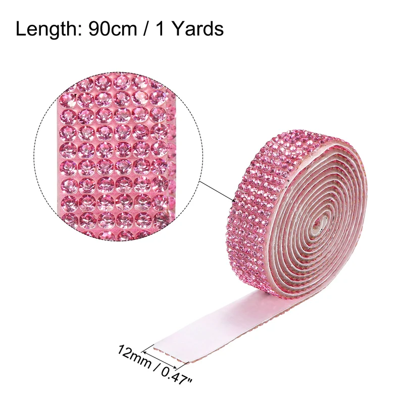 3Roll 1 Yard 12mm Self Adhesive Crystal Ribbon Dark Pink